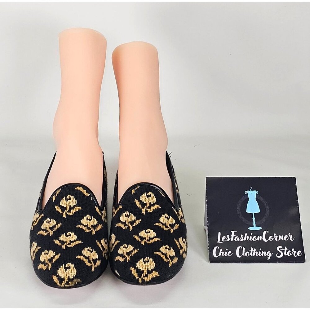 Zalo Women's Black/Yellow Flowers Print With Black Leather Trim Loafers Sz 8 195 - Picture 7 of 15